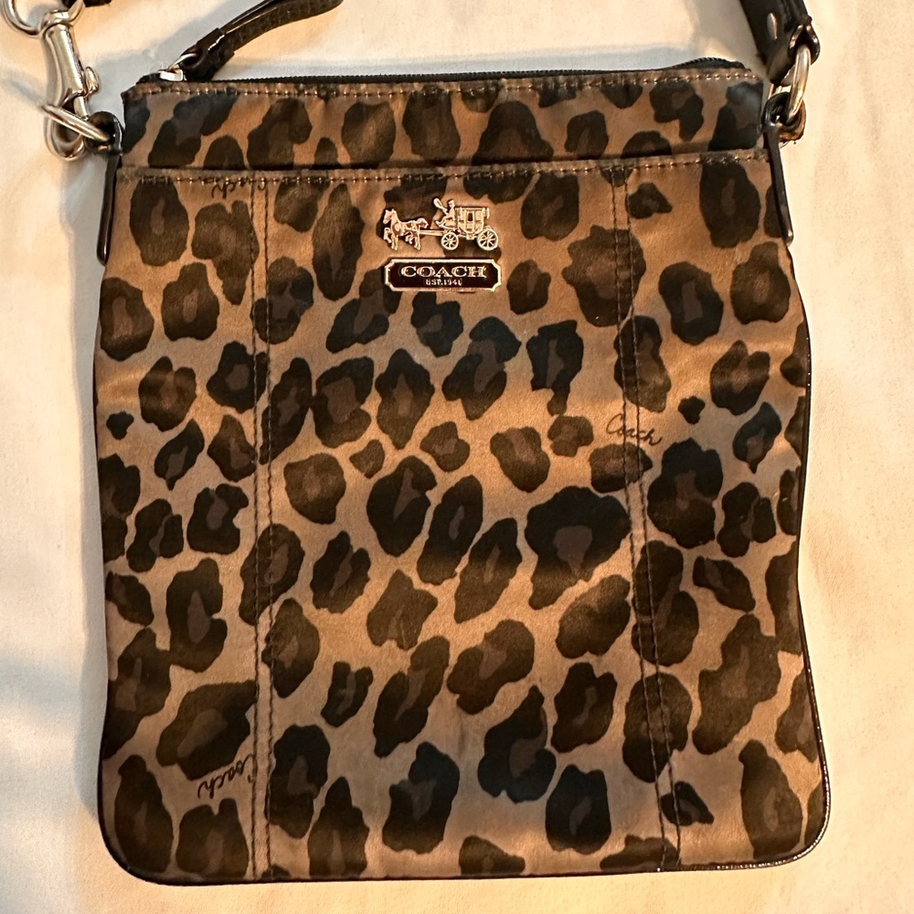 Coach Madison Ocelot Leopard Print Satin Crossbody.